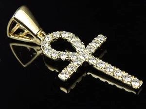 Ciondolo solo croce Moissanite Ankh taglio tondo 2 ct VVS1 placcato oro giallo 14 carati - Foto 1 di 6