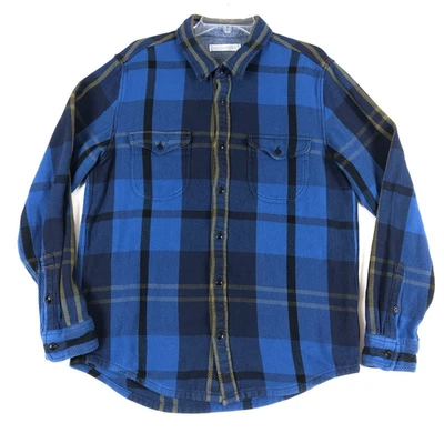 Outerknown одеяло рубашка мужская L синий клетку 100% органический хлопок тяжелый - Изображение 1 из 4