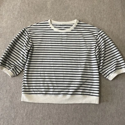 Top Jodifl para mujer talla grande manga 3/4 rayas blanco y negro elástico Foto 1 de 4