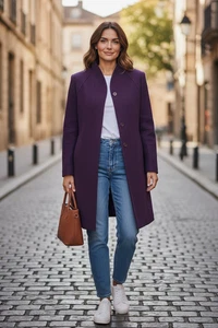 Abrigo corto lila abrigo de lana corte de moda clásico cuello chal talla 38 - Imagen 1 de 2