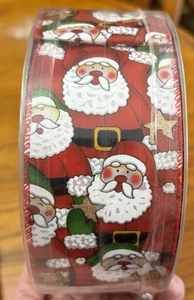 Cinta roja Papá Noel 2,5" X 55 yardas borde con cable borde navideño... Nueva - Imagen 1 de 3