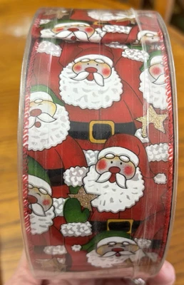 2.5" X 55 Yards Wired Edge Christmas Holiday Ribbon Red Santa...New - Image 1 of 3