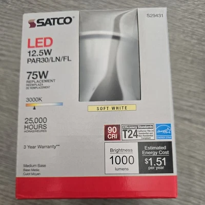 SATCO Long Neck Flood S29431 LED 12.5W PAR30/LN/FL 3000K Dimmable - Image 1 of 4