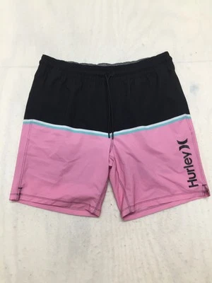 Hurley Pantalones Cortos Deportivos Hombre L Negro/Rosa Bolsillos Cordón Cintura Elástica Logo Foto 1 de 4