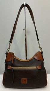 Dooney & Bourke Pebbled Leather Hobo Shoulder Bag Brown w/ Tan Trim Vintage - Picture 1 of 19