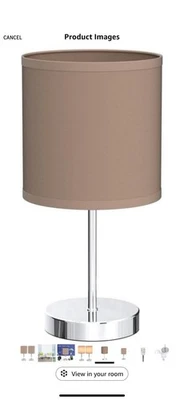 Nueva lámpara de mesa básica cromada de diseño simple con pantalla de tela sin bombilla Foto 1 de 2