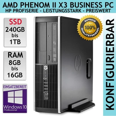 HP Compaq Pro 6005 SFF PC AMD Phenom II X3 B75 1 TB SSD 8 GB 16 GB DDR3 Win 10 - Bild 1 von 3