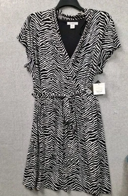 Retro Vintage Liz Claiborne Woman Animal Print Dress Zebra Striped sz 2x MSRP$70 - Image 1 of 4