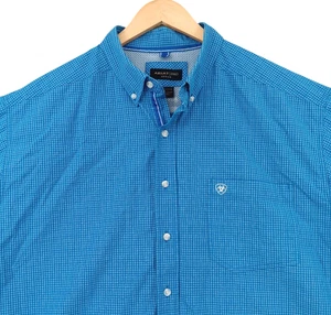 Ariat Pro Series Shirt Mens 2XL Blue Check Short Sleeve Button Down Pocket 55x33 - Picture 1 of 11