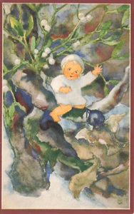 ARTIST MILI WEBER FANTASY CHILD IN TREE WITH BIRD c1920s VINTAGE POSTCARD 061125 - Picture 1 of 2