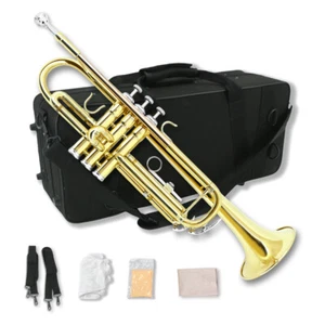 Student trumpet for beginners Bb brass trumpet instruments with carrying case - Picture 1 of 7