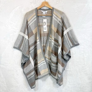 Foxcroft Wickelpullover Schalpullover grau hellbraun kariert Taschen Einheitsgröße neu mit Etikett - Bild 1 von 7