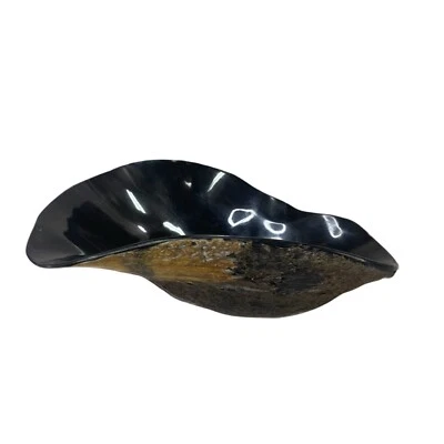 Vintage Bowl Water Buffalo Horn Bowl Large 3.5x9.5 Inches Black And Brown - Image 1 of 4