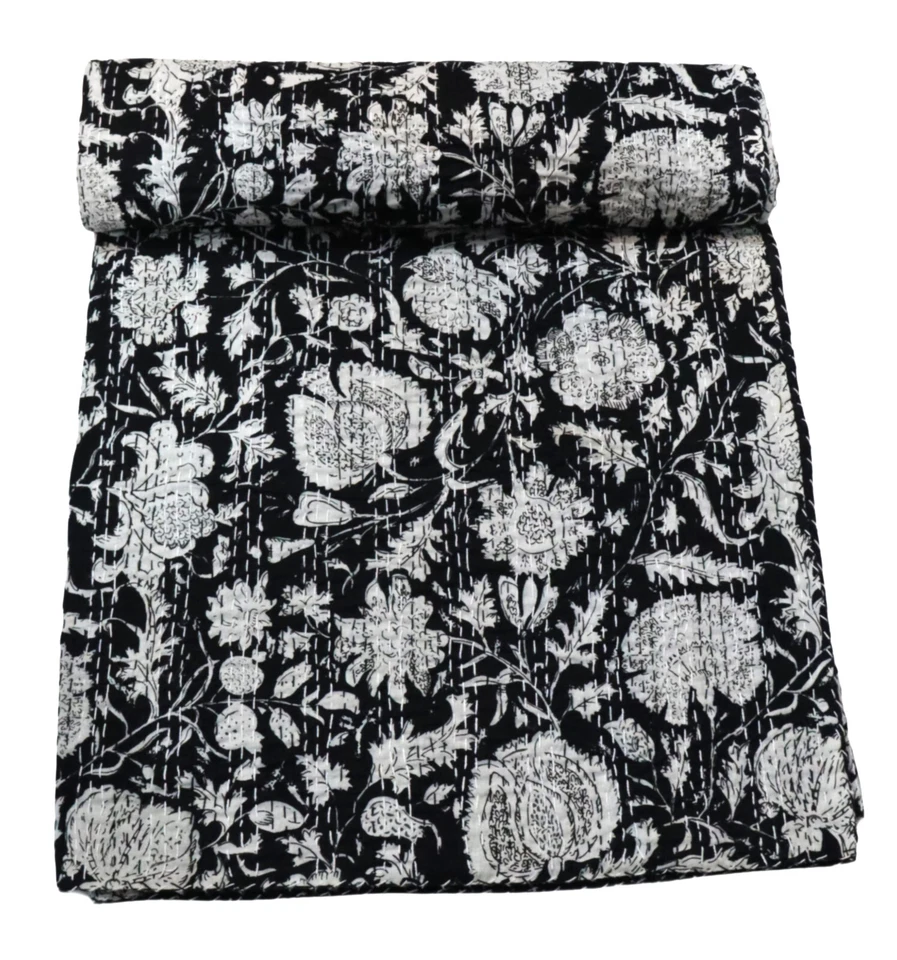 Edredón Kantha de algodón floral tejido a mano indio, colcha, manta Foto 1 de 1