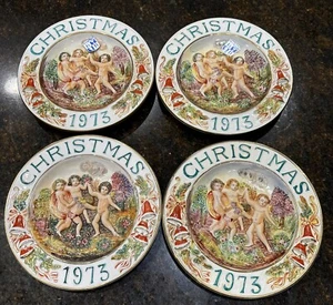 Set of 4 Vintage R. Capodimonte 1973 Christmas Plates Cherubs Italy - Picture 1 of 16