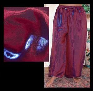 Pantalones harén danza del vientre rojo borgoña con brillo azul - Imagen 1 de 1