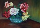 Roses In A Vase Oil On Canvas Painitng.
