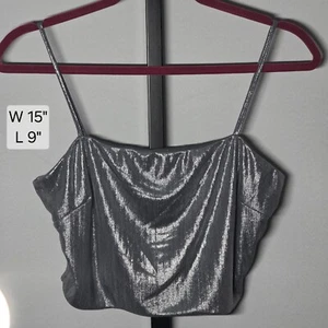 Vintage Cefian Metallic Silver Crop Top Size L Party Wear Made in USA - Picture 1 of 4