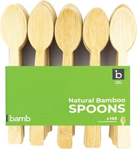 Bamb - cucharas de bambú desechables carbonizadas - paquete 125 - comedor de madera de bambú - Imagen 1 de 5