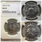🔥 1963-D  50C FRANKLIN SILVER HALF DOLLAR MINT STATE NGC MS64 🔥
