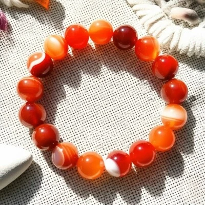 Natural Crystal Gemstone Carnelian 10mm Beads Healing Women Men Stretch Bracelet - Image 1 of 4