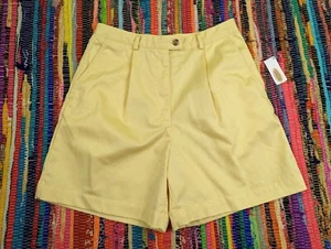 NWT VTG Talbots Womens 6 Yellow 100% Cotton Bermuda Shorts High Waist Pleated - Picture 1 of 10