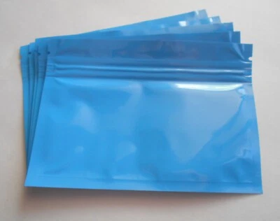 50 Pack - Blue/Clear Mylar Re-Sealable Zip & Lock Bag 5"x3.5" Scent Proof Bags - Image 1 of 3