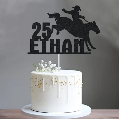 Cowboy Cake Toppers for Boys, Western Party Decoration - Personalised Glitter - Image 1 of 4