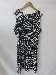 W By BHS ~ Navy & White Fit & Flare Linen Dress With Tie Belt Size 18 ~ BNWT - Picture 1 of 7