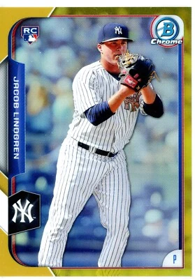 2015 Bowman Chrome Gold Refractor #14 Jacob Lindgren Yankees RC 15/50 - Image 1 of 2