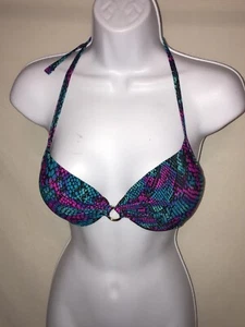 Smart & Sexy Damen Bademode 32B, 34C Bikini Oberteil Schlangenprint Blau Bügel Pushup - Bild 1 von 5