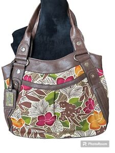 NWOT Relic by Fossil Brown Leather & Bright Floral Print Two Strap Hobo Bag