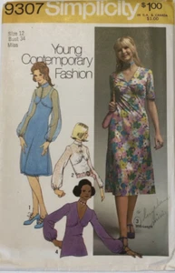 Simplicity 9307 Vintage 70s Sewing Pattern Dress Blouse Size: 14 - Picture 1 of 6