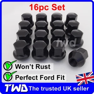 16x WHEEL NUTS - FORD (M12x1.5) ALLOY BLACK TAPERED SEAT 19MM HEX BOLT STUD -16B - Picture 1 of 7