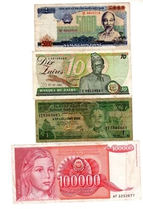 LOT 4BILLETS VIETNAM 5000 DONG 1987 ZAIRE 10 ETHIOPIE 1 BIRR Yougoslavie 100000 - Imagen 1 de 1
