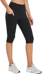 BALEAF Women's Capris with Pockets Knee Length Capri Medium, Black-lycra - Picture 1 of 7