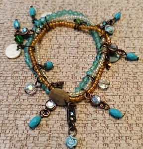 Plastic Aqua Blue Beaded Boho Style Decorative Stretch Bracelet - Picture 1 of 2