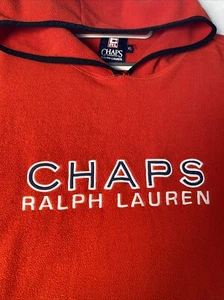 Chaps Polo Ralph Lauren Fleece Vintage 90's Pullover Hoodie Men’s XL Orange Red - Picture 1 of 6