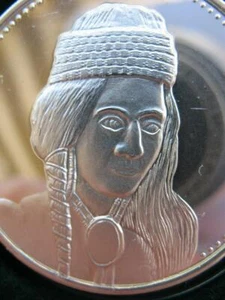 1-OZ NINIGRET NARRAGANSETT EINHEIMISCHE INDISCHE STAMMESNATIONEN 0,925 SILBERMÜNZE + GOLD - Bild 1 von 12