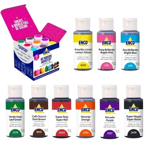 ENCO Set Gel Colorante Alimentare 9 Colori 1,41 oz Vegano Concentrato - Foto 1 di 5