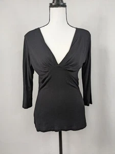 Y2K Top Babydoll V-Neck Black Dark Romantic Whimsigoth Feminine Office A076 - Picture 1 of 8
