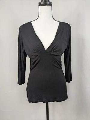 Y2K Top Babydoll V-Neck Black Dark Romantic Whimsigoth Feminine Office A076 - Image 1 of 4