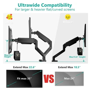 Dual Monitor Mount For 13″–34″Screens Adjustable Dual Monitor Stand 180° Swiv XI - Zdjęcie 1 z 9
