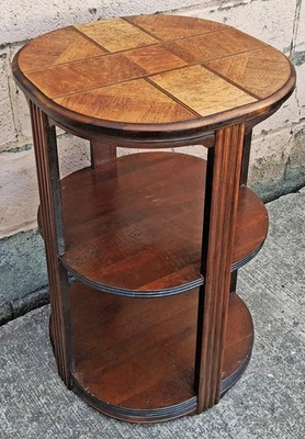 Antique Old Art Deco SOLID Wood Wooden 3 Tiered Accent End Side Table Nightstand - Image 1 of 4