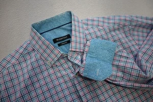 Bugatchi Uomo Dress Shirt Shaped Fit Flip Cuff Plaid Button Up Mens Size Medium - Picture 1 of 8