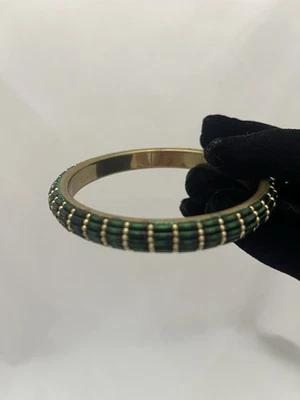 Brazalete Brazalete Vintage Cuentas Verdes y Doradas Tono Dorado Metal Interior Foto 1 de 4