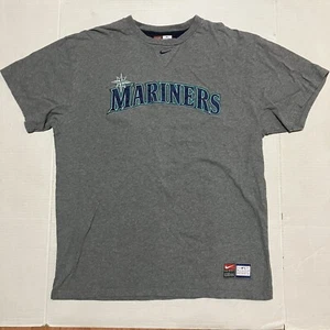 Vintage Y2K Nike MLB Seattle Mariners Gray T Shirt Sweatshirt Center Swoosh - Picture 1 of 7