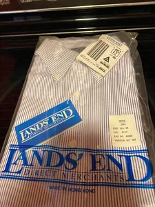 Lands End Mens 15.5/35 Blue Striped Long-Sleeve Button-Down Oxford Shirt Classic - Picture 1 of 7