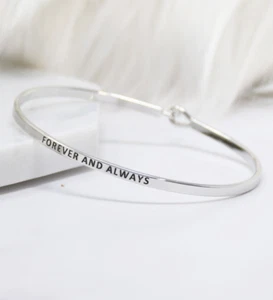 Forever and Always | Bracciale semplice inciso con messaggio ispirato | Argento - Foto 1 di 8
