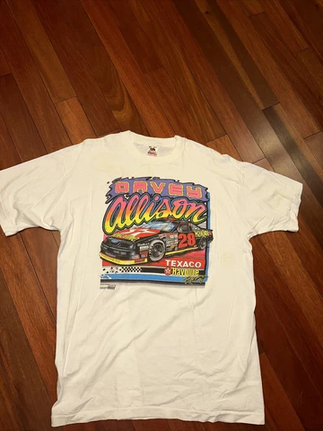 Vintage Davey Allison NASCAR T Shirt Adult XL Texaco Havoline Racing Mens White Cover